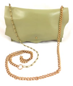 Image of chartreuse mixed metal chain pouch