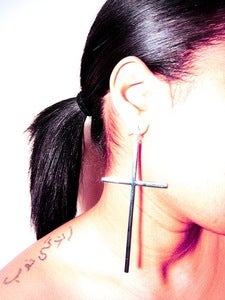Image of large cross fish hook earrings