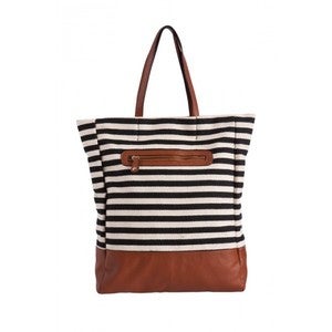Image of Black & White EARLA STRIPE CANVAS TOTE