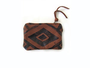 Image of Extra-small brown/black Diamonds hand-printed leather pouch/wallet