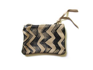 Image of Extra-small bone/black zig zag hand-printed leather pouch/wallet