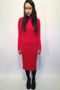 Image of turtle neck thick jersey maxi body con dress