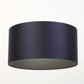 Image of Ink blue silk lampshade with gold geometric print on grey fabric lining
