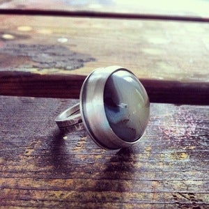 Image of Natural Agate Round Silver Ring