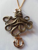 Image of Large Dark Gold Coloured Octopus Necklace Bow & Anchor Detail Rockabilly Kitsch Nautical Tattoo