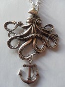 Image of Large Silver Octopus Necklace Heart & Anchor Detail Rockabilly Kitsch Nautical Tattoo