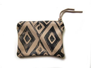 Image of Small bone/black hand-printed leather diamonds pouch/wallet