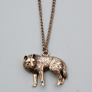 Image of Wolf Necklace in Antique Gold 