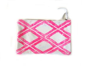 Image of Medium neon pink Xs hand-printed horizontal pouch