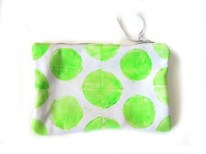 Image of Medium neon yellow green Os hand-printed horizontal pouch