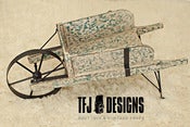 Image of Wooden Wheelbarrow - Vintage Style - Turquoise/Green Distressed - Metal Wheel