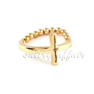 Image of Sideway Cross Stretch Ring, SW122 Gold or Silver