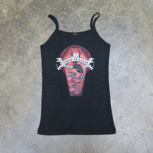 Image of Red Glitter Devil In Coffin - Women's Strap Top
