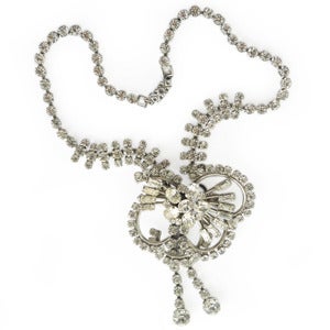 Image of Vintage 1940s Paste Floral Layered Rhinestone Glass Drop Necklace