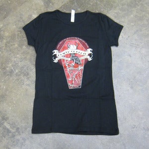 Image of Red Glitter Devil In Coffin - Girly Tee