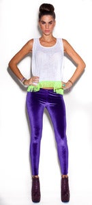 Image of Velvet Leggings-Purple & Coral