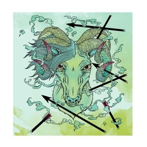 Image of "four horned ram" pink edition giclee print