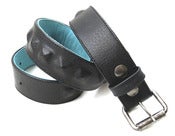 Image of No.80025 single row hidden pyramid stud belt. black saddle leather