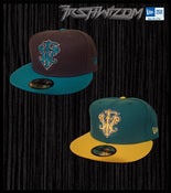 Image of FRSHWiZDM x New Era 59FIFTY "Antique FW" Fitted Cap (Charcoal/Teal) or (Kelly Green/Gold)