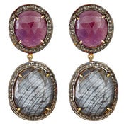Image of "New" Kara Ackerman <i> Alice Rose <i/> Double Drop Pink Sapphire and Diamond Earring