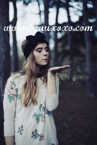 Image of Knitted Bow Headband Oversized Bow Cute Cosy Kawaii Lolita Ear Warmer in Glitter Black and Purple