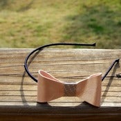Image of the lil' leather bow- pale pink shimmer bow headband