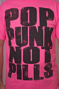 Image of "POP PUNK NOT PILLS" T-shirt (Black on Pink)
