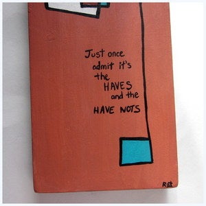 Image of Les nantis et les démunis - original abstract painting on recycled wood