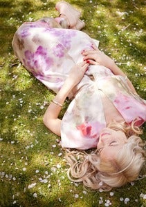 Image of Romantic boho floral silk wedding gown