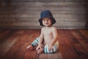 Image of Little Boy Blue Leg Warmers - Blue Tan Grey Stripes - Newborn to 6 Mth - Huggalugs
