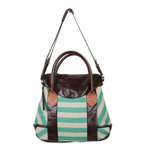 Image of Nathaniel Tote - kelly green stripe/brown