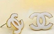 Image of Cute White and Gold Stud Earrings