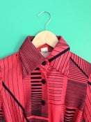 Image of Coral-y red long sleeve dress with black stripes & black buttons