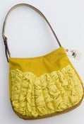 Image of S O L D- a large tough ruffles shoulder bag in goldenrod + sunshine (ikat print lining)