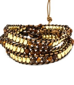 Image of Brown & Gold Beaded Wrap Bracelet