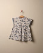 Image of c. 1970s french blue print dress