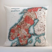 Image of SWEDEN + NORWAY© 18" x18" Vintage-style Map Pillow Cover