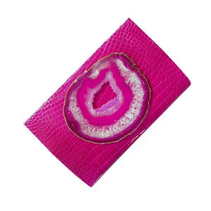 Image of Magenta Glazed Alligator with Pink Druzy Agate Slice