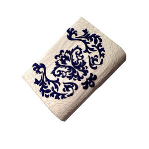 Image of White Crocodile with Blue Embroidery Clutch 