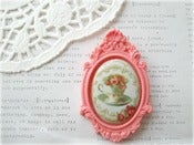 Image of Porcelain Floral Teacup in Salmon Resin Frame Brooch 