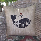 Image of Whale Burlap Pillow
