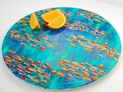 Image of Hand-Painted Large Serving Platter-Colorful Water Lilies 