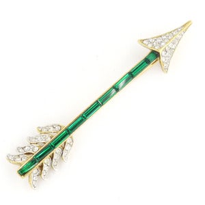 Image of Vintage Attwood & Sawyer Art Deco Style Green Glass Gold Arrow Pin Brooch
