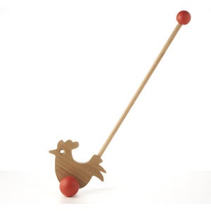 Image of Solid Oak Push-along Cockerel