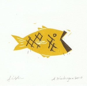 Image of Swimming Fishy Print - Ochre