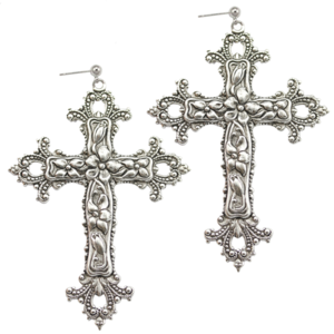 Image of Victoria. Huge Silver Baroque Cross Earrings