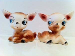 Image of VINTAGE CHINA DEER SALT AND PEPPER SHAKERS