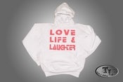 Image of Love Life & Laughter Hoody (White/ Pink Font)