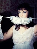Image of Innocence - Retro Kitty blindfold in ivory silk and Mokuba lace