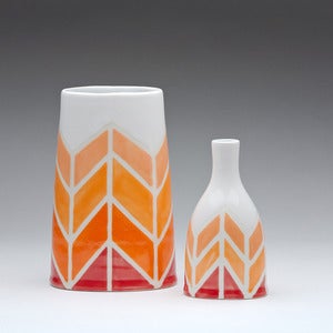 Image of Herringbone Oval Vase in Orange-to-red